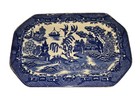 Vintage Cobalt Blue Willow Serving Platter Japan White Chinoiserie Tray Oriental — photo 3