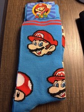Nintendo SUPER MARIO Novelty Crew Socks 1 Pair Adult Shoe Size 6.5-12 NWT