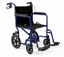 Medline Lightweight, Foldable, Aluminum Transport Wheelchair - Blue Frame
