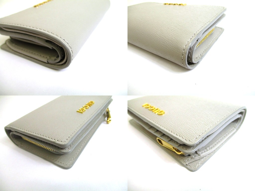 Authentic GUCCI Gold Logo Script Gray Leather Bif… - image 7