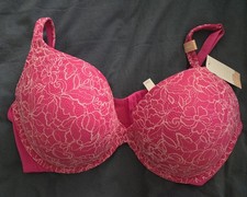 Cacique Cotton Collection Boost Plunge Underwire Lace Bra Pink 44DDD