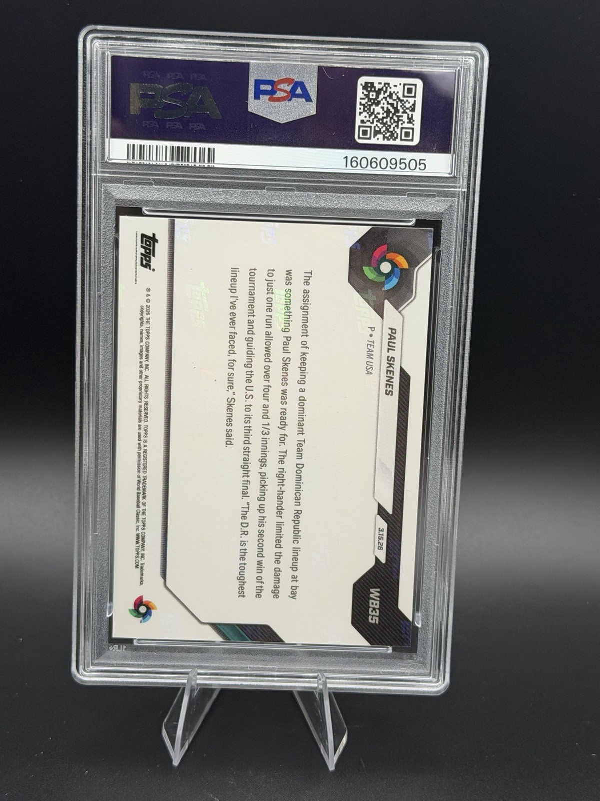 2026 Topps Now World Baseball Classic - Paul Skenes #WB35 /16243 PSA 10 view 2