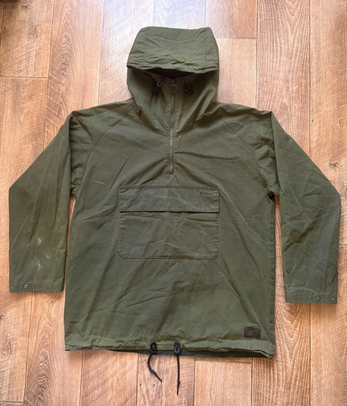 Barbour Herby Wax Pullover Jacket Hood Green Anorak Men's Coat Size L