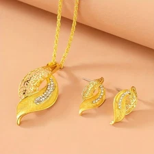 Gift Fashion Jewelry 3pcs/set Necklace And Earrings Leaf-shaped Jewelry Set
