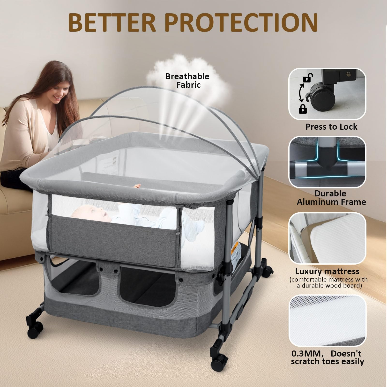 Twin Bassinet for 2 Babies, Double Bassinet for Twins, Rocking Bassinet with ...