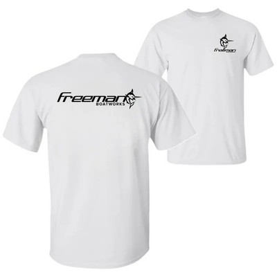 Freeman Boatworks T-Shirt, Catamaran Fishing Boat Graphic Tee, Cotton Shirt for