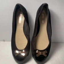 INC INTERNATIONAL CONCEPTS Black Ballet Flats ROSE GOLD Bow Women’s Size 9.5 M