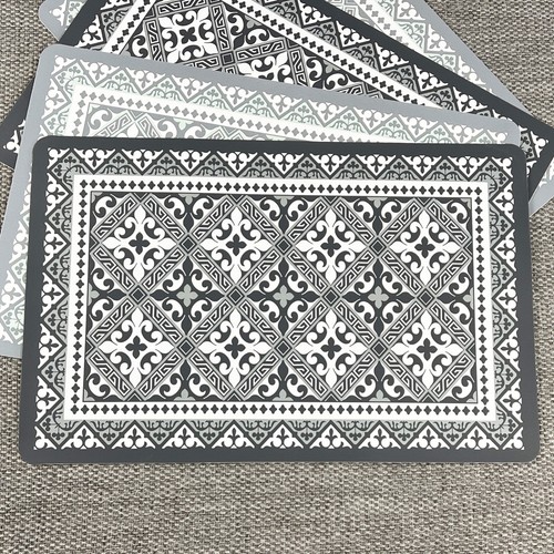 Plastic Placemats Set of 6 Moroccan Tile Grey Extra Large 43cm Dining Table Mats - Picture 4 of 7