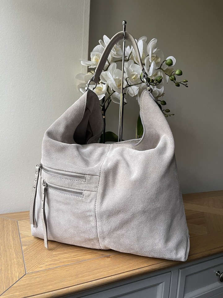 Mint Velvet light grey suede leather handbag hobo bag eBay