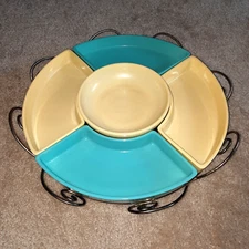 Vintage Lazy Susan Glass Serving Vegetable / Chip Dip Set