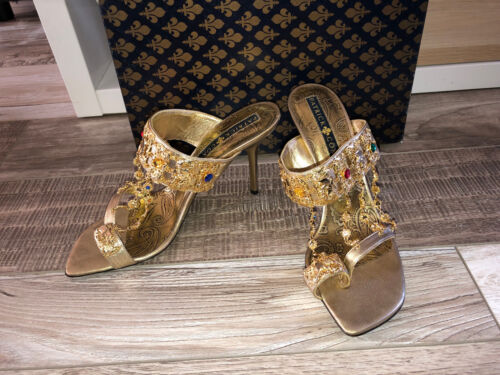 gold leather sandals + PATRICK COX jewelry size 38 new in box value €450 - Picture 1 of 11