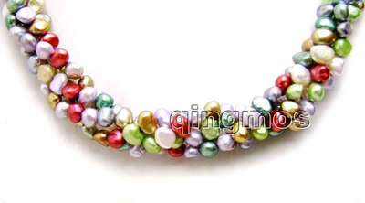 6mm Baroque Multicolor Pearl Necklace for Women 2 Strands 40