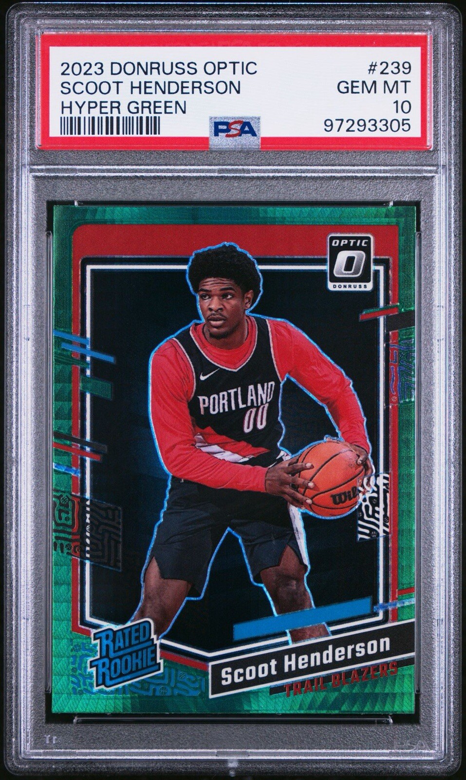 2023 Donruss Optic - Rated Rookie Hyper Green #239 Scoot Henderson (RC) PSA 10