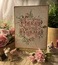 Shabby Chic Merry Little Pinkmas, Pink Roses, Christmas Handcrafted Plaque  Sign