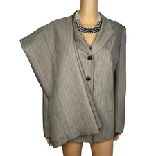 Collections For le Suit Polyester Pant Suit 14 Taupe Striped Peak Collar 2PC