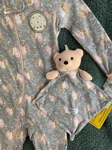 Sleep On It L/S Toddler Pajamas Unicorns w/Matching Bear Security Blanket Lovey - Picture 2 of 6