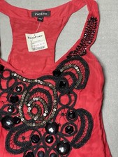 Vtg Silk Dress Womens S Beaded Y2K Red Dark Romantic Rockabilly Goth Grunge Glam
