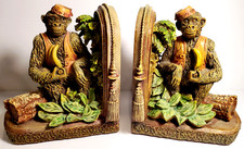 Vintage 1998 British Colonial Monkey Palm Trees Bananas Resin Book Ends Uptons