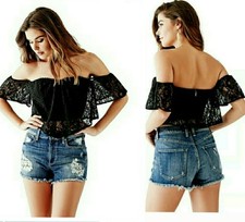    GUESS BLACK A-LINE LACE CORSET TOP   