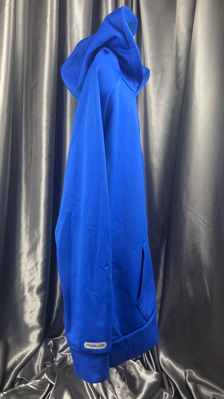 Polo Ralph Lauren Pullover Felpa con Cappuccio Ragazzo XL Big Pony Logo Blu Neon Preppy Design