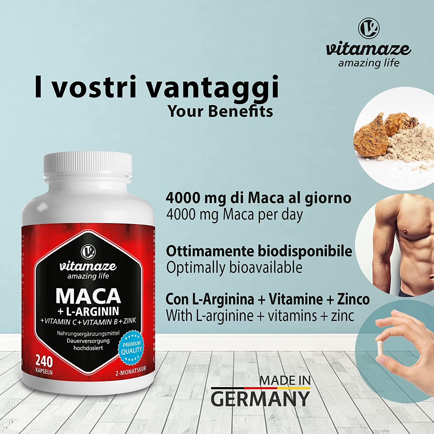 Integratore Maca Peruviana 4000mg e Arginina - 240 Capsule Performance