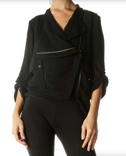 HELMUT LANG - Black Asymmetrical Sheep Leather Zip Biker Jacket - Women's Small