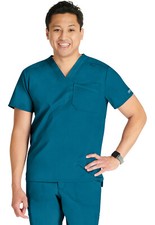 Cherokee Workwear Scrubs Men's V Neck Top WW751 CAR Caribbean Blue Free Shipping