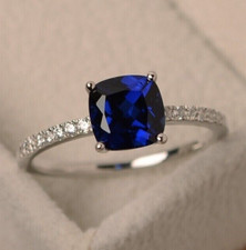 Gift Ring For Women 2CT Simulated Sapphire Royal Ring Silver Plated Elegant Ring