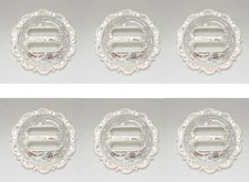 Set of 6 WESTERN SADDLE BRIGHT SILVER ENGRAVED SCALLOPED SLOTTED CONCHOS