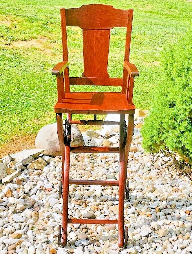 Trona de madera antigua para niños asiento elevador de madera hecha a mano silla alta para niños Foto 3 de 4