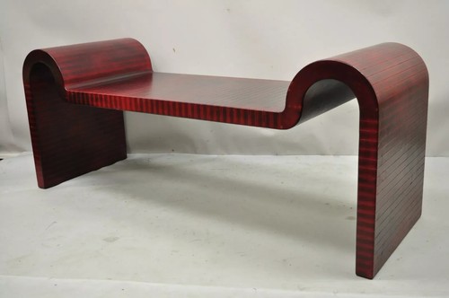 Karl Springer Red Leather Art Deco Sculptural Waterfall Bench Mid Century Modern - Picture 12 of 12