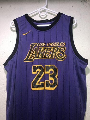 LeBron James #23 LOS ANGELES LAKERS Purple SHOWTIME Stripe Jersey Men’s 54 XXL - Picture 3 of 24