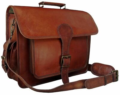 Vintage Leather Men's Handmade Brown Laptop Shoulder Satchel Messenger Bag New