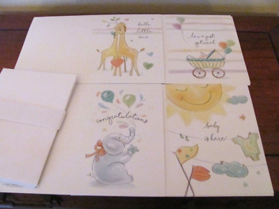 NEW SET OF 8 NEW BABY CARDS (2 OF EACH DESIGN) W/ ENVELOPES