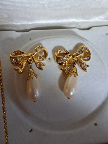 Vintage Vendome Necklace Earrings Set Rhinestone Pearl high end costume jewelry - Picture 11 of 16