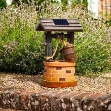 Image of Solar Powered Water Feature Wishing Well Garden Fountain Bucket Decor 51cm