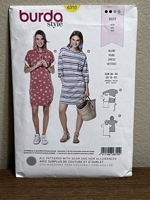 NEW Uncut Easy Pullover Dress Pattern~Scoop Neck / Hood (Sizes 10-20) Burda 6310