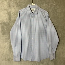 Mizzen + Main Leeward Shirt Mens L Blue Check Button Up Classic Spread Collar