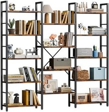 Industrial 5-Tier Bookshelf with 14 Open Shelves for Home Office, Rustic Brown