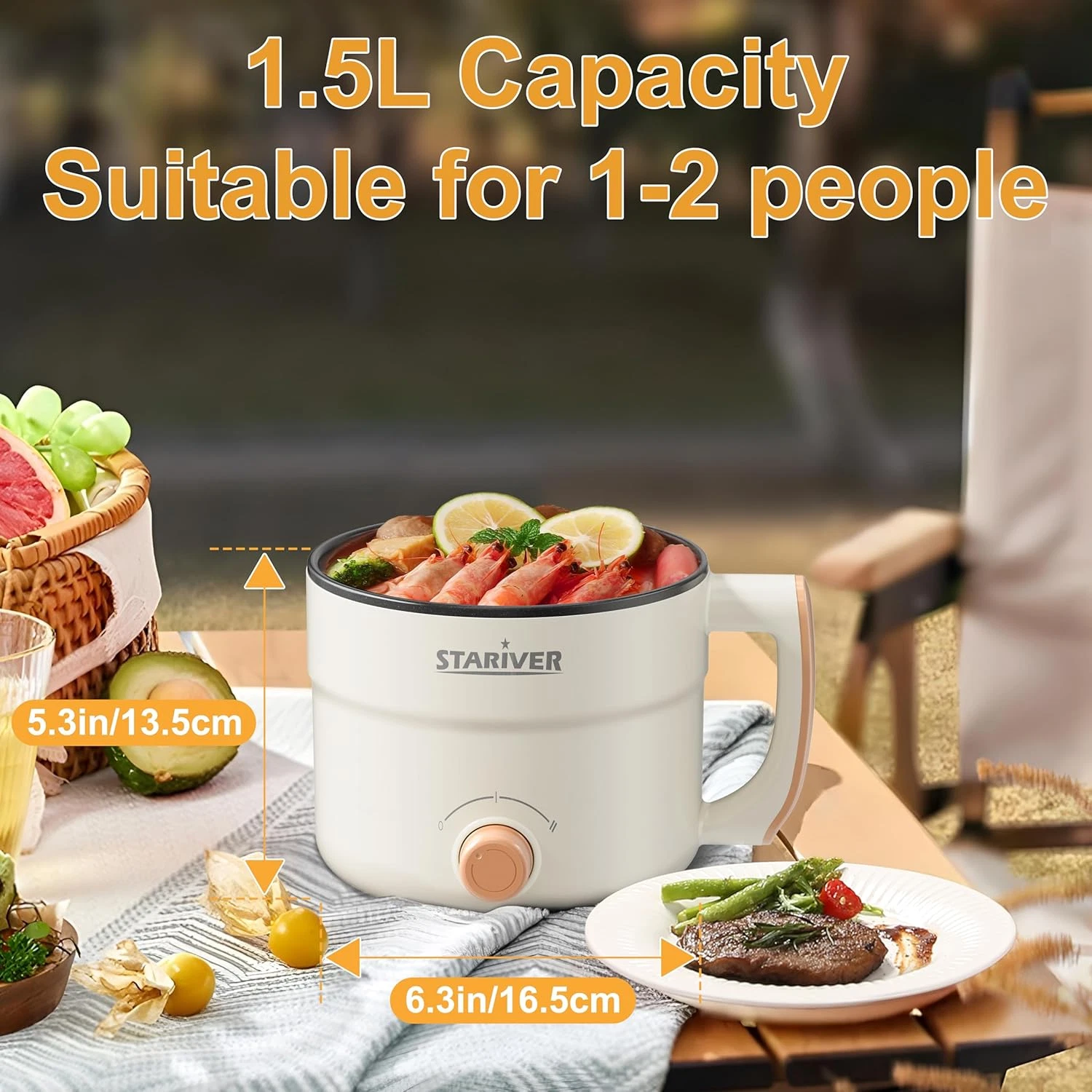 1.5L Electric Hot Pot Dual Power Mini Portable Non-Stick Noodle Cooker Ramen Egg