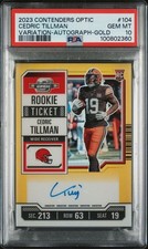 2023  CONTENDERS OPTIC #104 CEDRIC TILLMAN VARIATION-AUTOGRAPH-GOLD 10/10