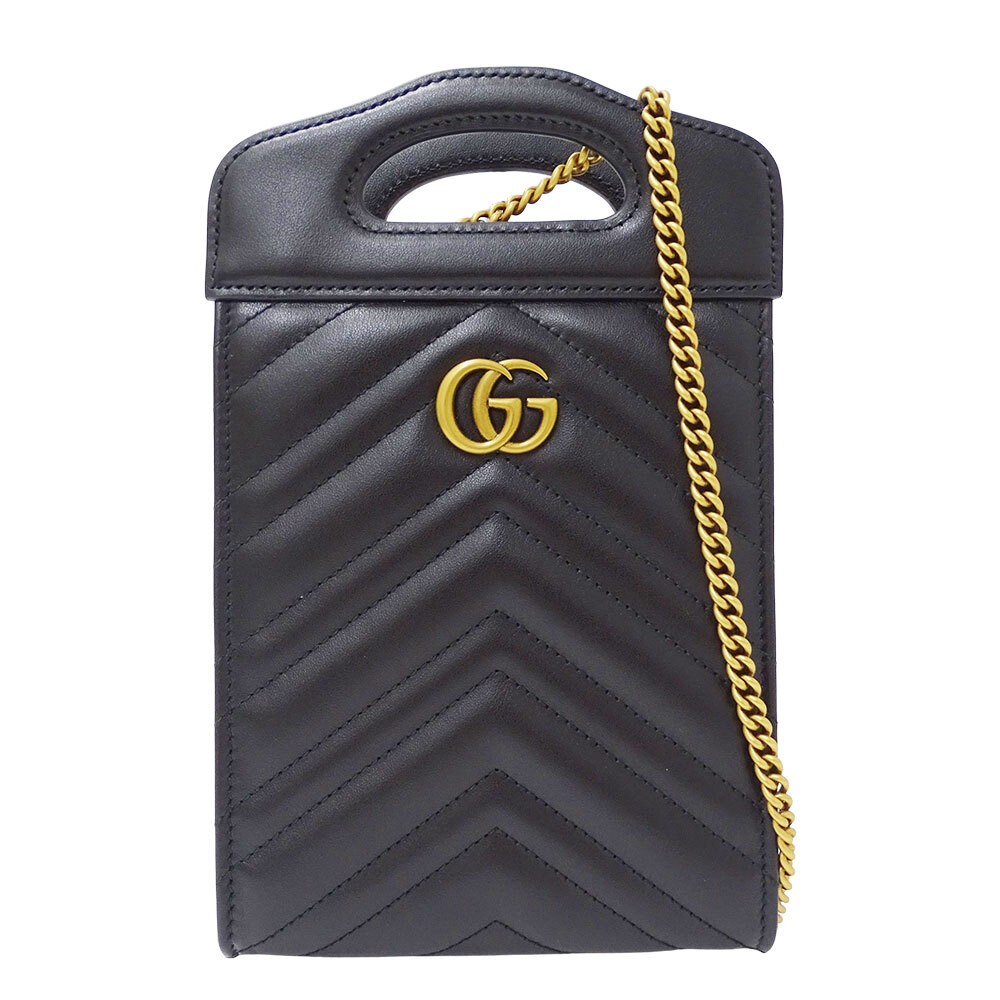 Gucci GG Marmont Leather Black Shoulder Bag 2-Way Handheld 699756