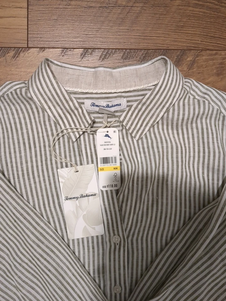 Camisa Blusa Top Tommy Bahama Mujer Talla M Nudo Yacht Me Manga Larga Rayas Foto 3 de 4