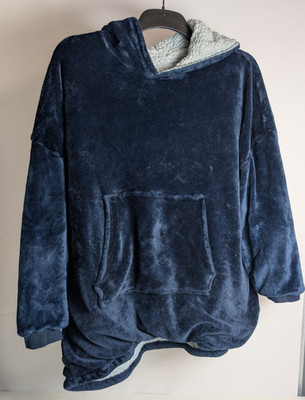 Huggle Hoodie Oversized Blanket Hoody Fleece Navy Blue Sherpa Lounge One Size