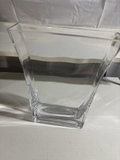 Heavy Clear Glass Flared Rectangle Vase 10" Tapered Wedge Floral Centerpiece
