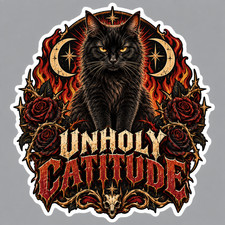 Black Cat Sticker Vinyl Decal Unholy Cattitude Gothic Witchy Halloween Gift