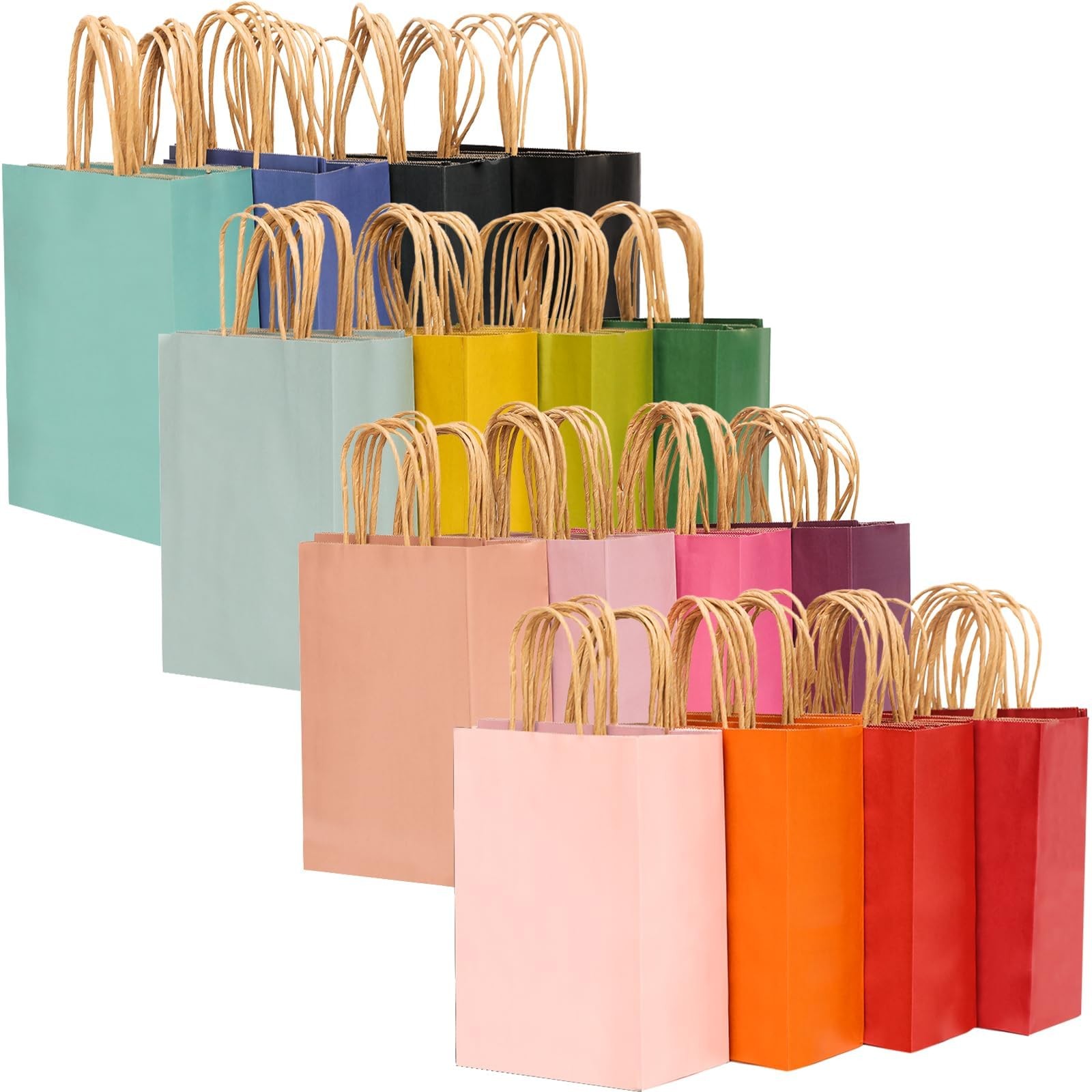 Sacs kraft avec poignées pour emballer facilement 16 cadeaux de taille moyenne