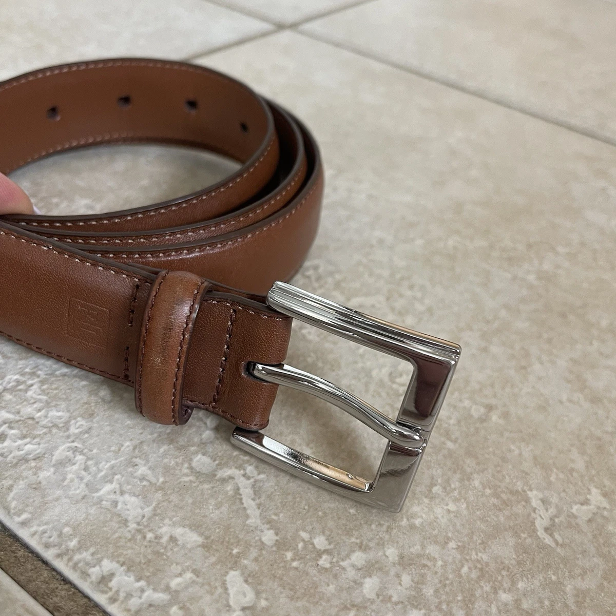 Lauren Ralph Lauren LRL Faux Leather Belt Womens Small Tan Silver Buckle Lauren Ralph Lauren Leather Silver Belts for Women for sale  main image 3