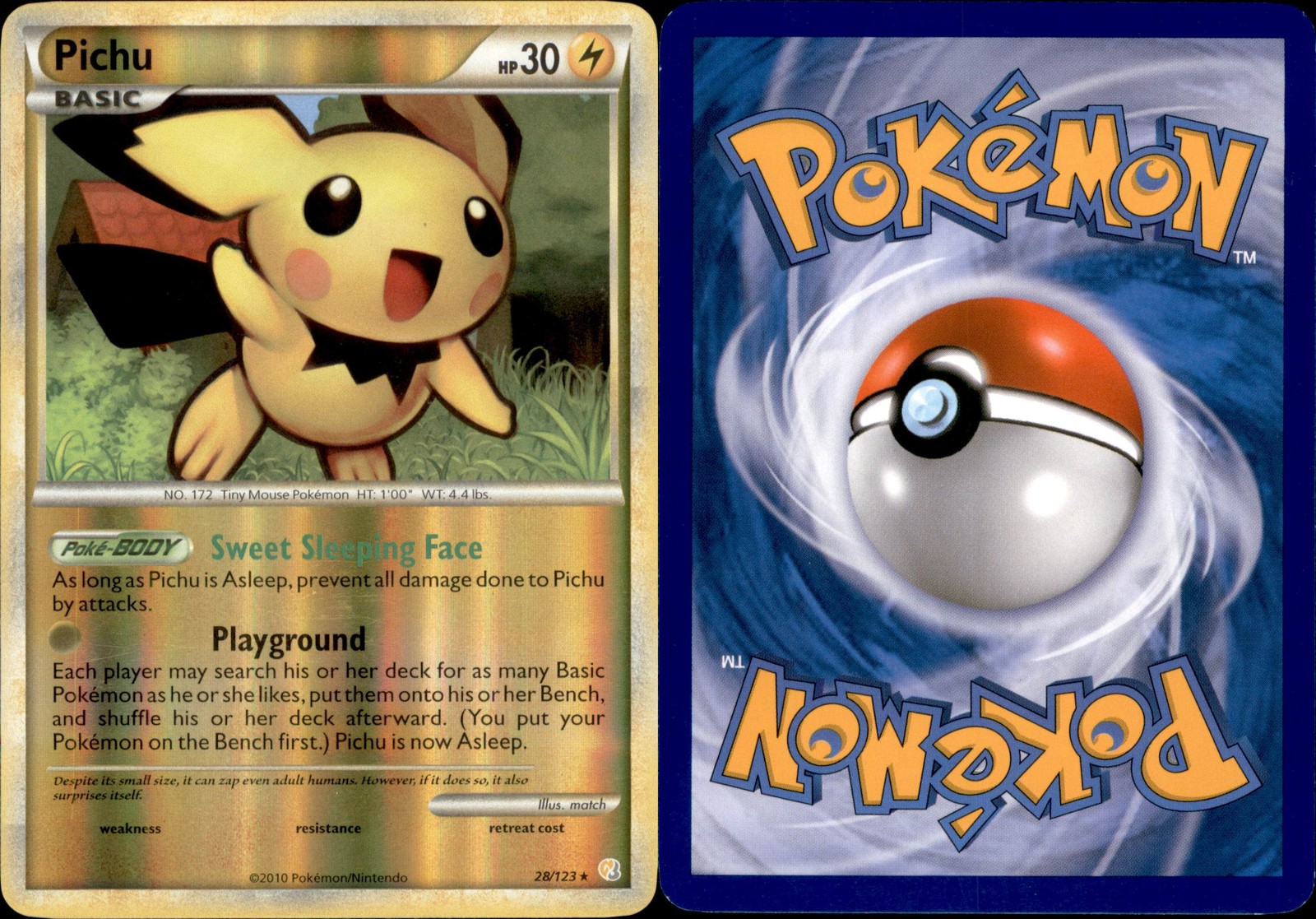 Pichu Reverse Holo 28/123 2010 Lightning LP HeartGold SoulSilver Rare