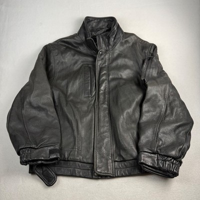 Wilsons The Leather Experts Mens Black Pebbled Leather Bomber Jacket Large L